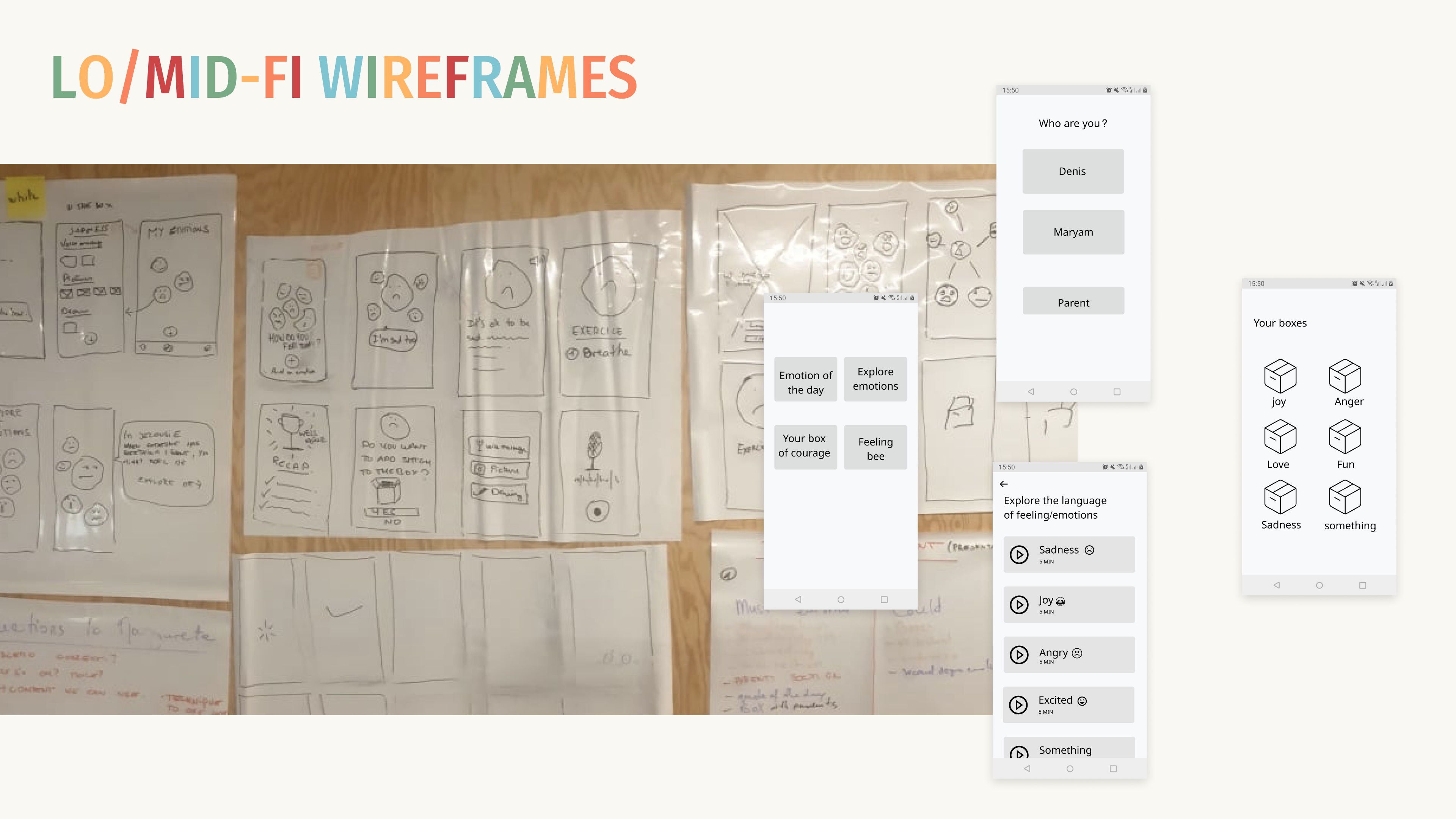 Lofi/mid wireframes